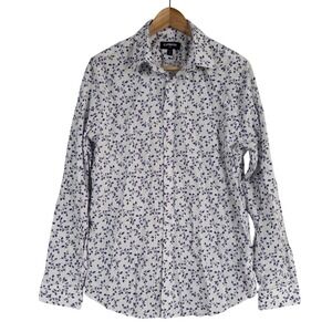 Express Dress Shirt Mens Sz Medium White Blue Floral Button Up Slim Fit Cotton